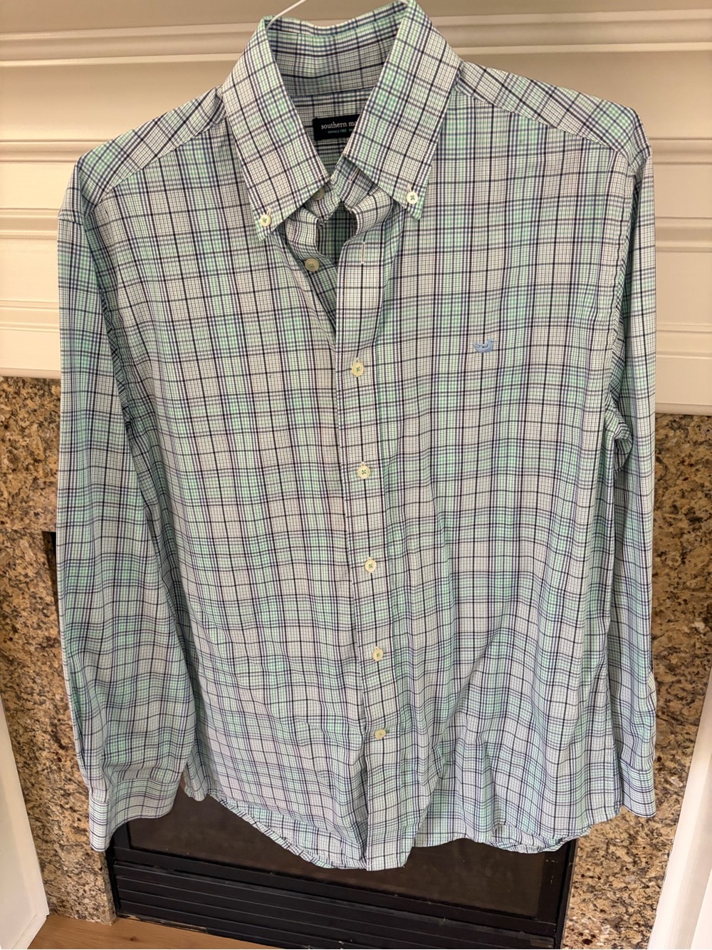 Southern Marsh Men's Button-Down Plaid Shirt - Light Blue & Mint